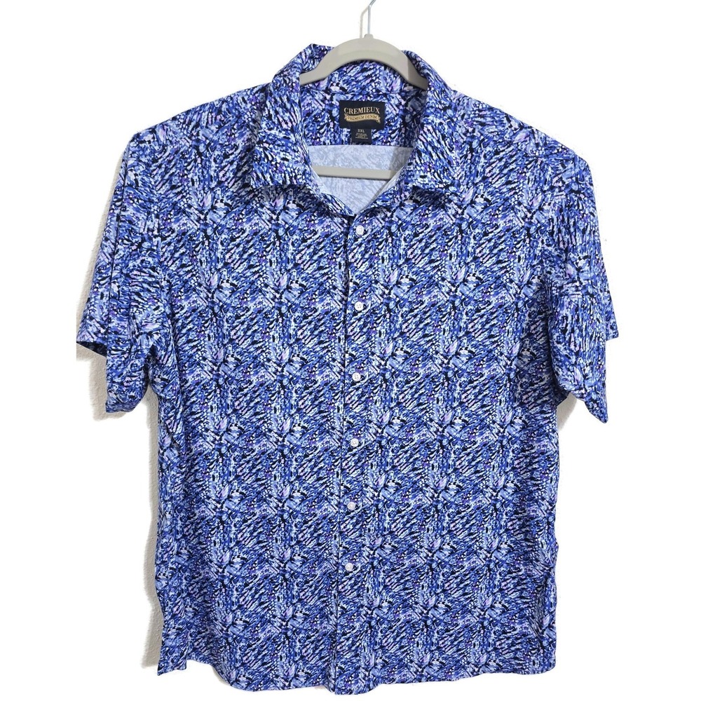 Cremieux Shirt Mens 2XL Blue Abstract Print Short Sleeve Button Stretch Casual